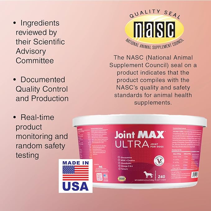Ultra Advanced Hip & Joint Support for Dogs – All-in-One Soft Chews with Glucosamine, MSM, Omega-3s (EPA & DHA), Hyaluronic Acid & Boswellia – Maximum Strength Mobility & Comfort – 240 Chews