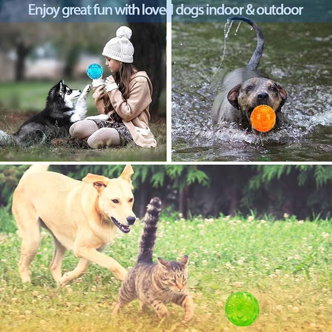 ACEONE Dog Squeaky Ball, Pet Squeak Chew Bouncy Rubber Toy Balls for Small Large Dogs Indestructible Exercise Training Playing