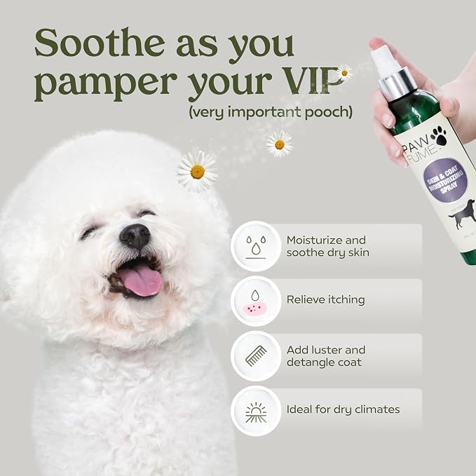 PAWFUME Skin & Coat Detangler Spray for Dogs, 1-Pack | Soothe dry itchy coats with non-toxic chamomile & oat formula, fatty acids & vet-certified Dog Detangler Spray Dematting care