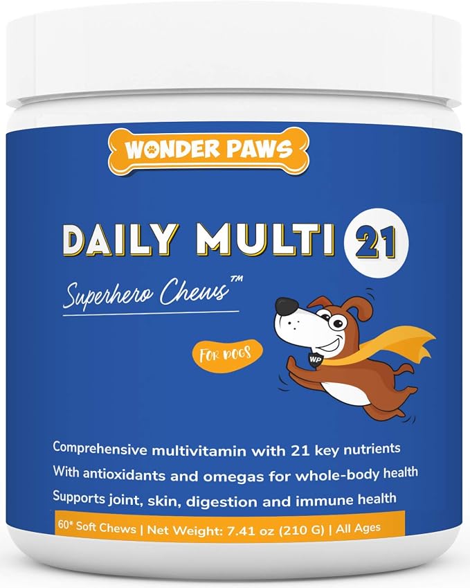 WONDER PAWS Omega Max Fish Oil Plus Daily Multivitamin Chews - for Dog Joint Health, Skin Moisture, Immune System Support & Daily Wellness - Omega Max 16 Ounces - Multivitamin 60 Chews