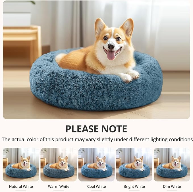 JOLLYVOGUE 23" Calming Donut Dog & Cat Bed, Blue