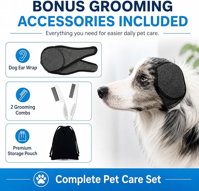 Dog Ear Muffs Noise Protection, Adjustable No-Flap Dog Ear Cover for Fireworks, Thunderstorms, Grooming, Blow Drying