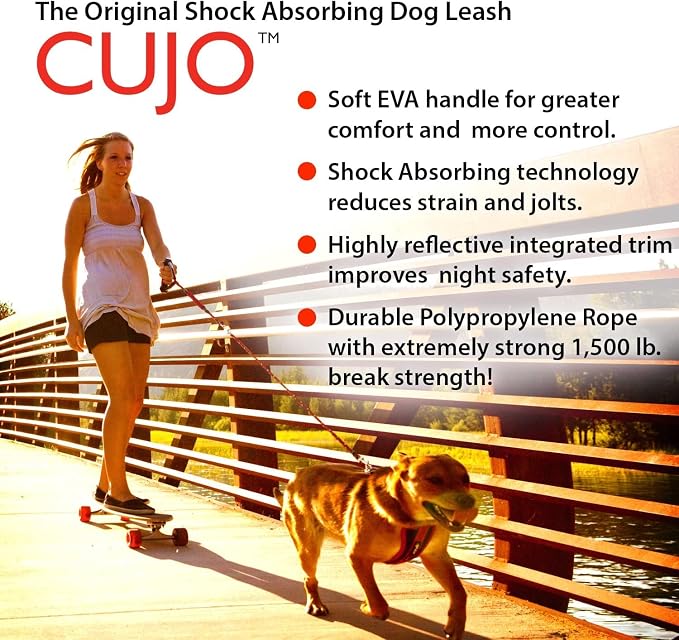 EzyDog Cujo, Short Shock Absorbing Bungee Dog Leash - 40", Red | 6 Inches of Stretch, Short Leash Gives More Control Over Heavy Pullers, Pyramid Pull System, Comfortable Handle