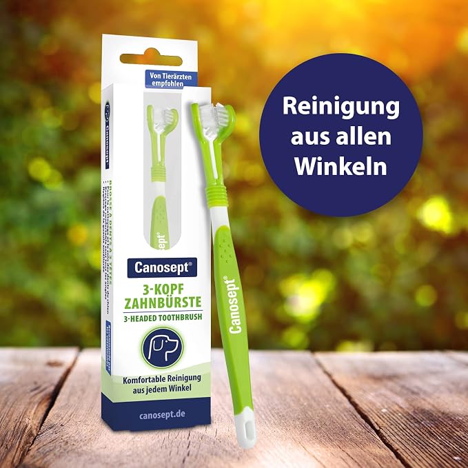 Canosept 3-Headed Dog Toothbrush - Dog Breath freshener - Dog Toothbrush Dog Teeth Cleaning Products - Plaque Remover for Dogs Teeth - Plaque Off for Dogs