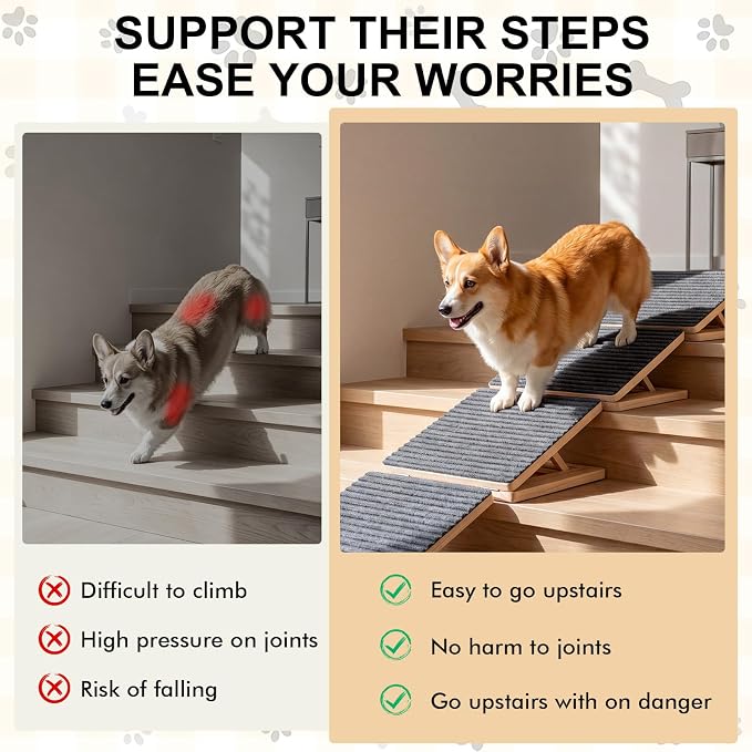 Dog Ramp for Stairs 2 Pack, Adjustable Stair ramp for Dogs,Foldable Indoor Dog Stair Ramp with Triangular Support & Non-Slip Pads, for Elderly or Injured Pets