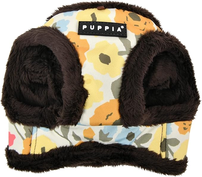 Puppia Alyssa Vest Dog Harness Step-in Warm Winter Flower Pattern for Small and Medium Dog, Brown, X-Large