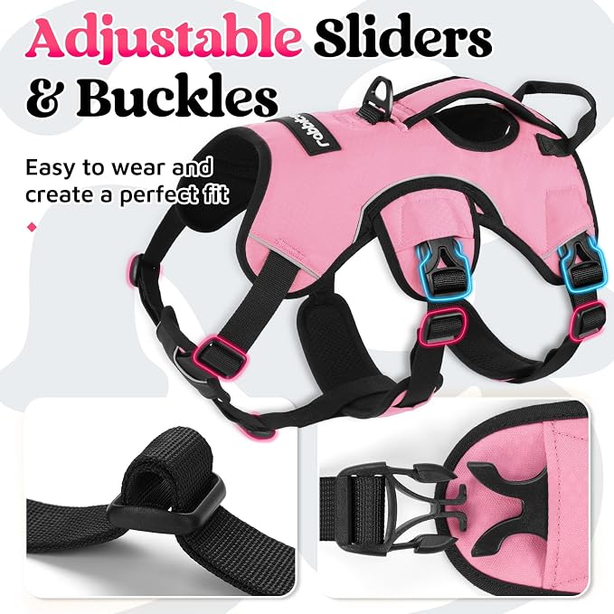 rabbitgoo Escape Proof Dog Harness for X-Large, No Pull with Lift Handle | No Escape, Full Soft Padded, Reflective Adjustable Vest, Leash Clip for Walking Hiking Training, Pink, X-Large