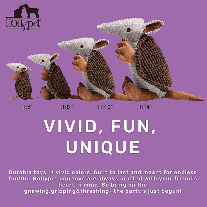 Hollypet Armadillo Squeaky Dog Toys for Medium Large Dogs, 14" | plush stuffed large dog squeak animal toy with unique grunt squeaker textured fabric for teeth cleaning toys