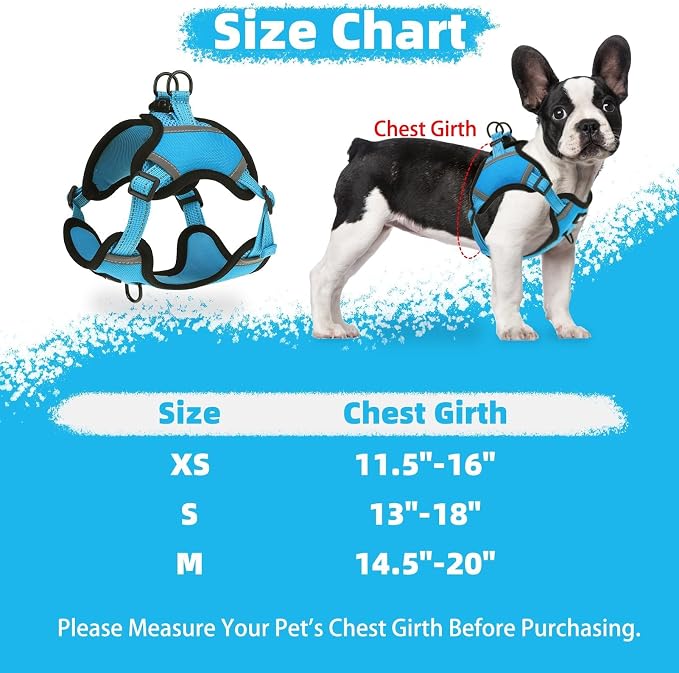 PUPTECK Dog Harness Small Sized Dog, Step in Adjustable Reflective Dog Vest Harness Escape Proof, No Pull Soft Padded Harness Easy Control, Blue, S