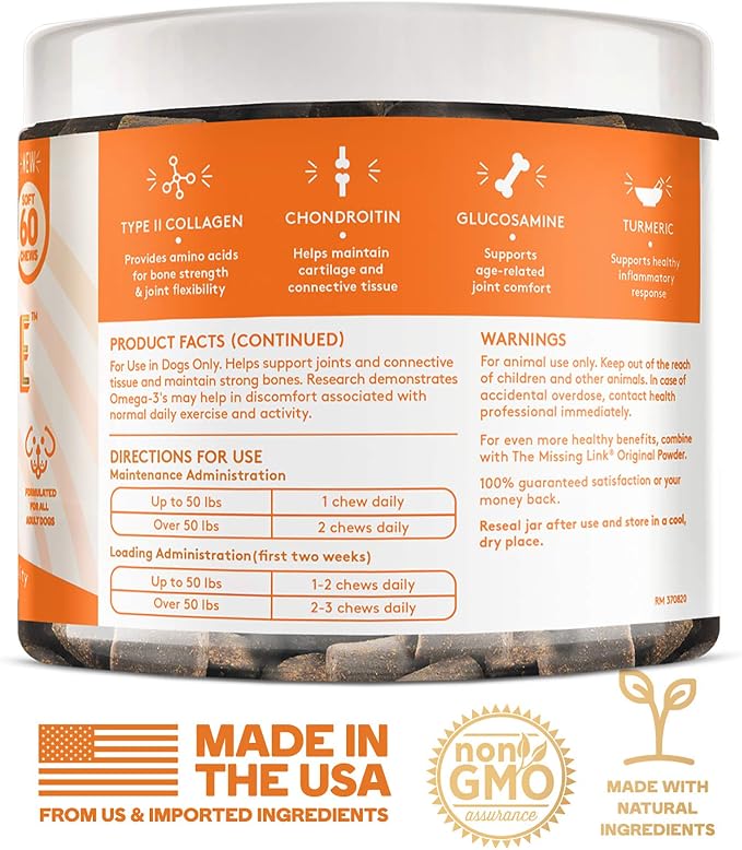 The Missing Link Collagen Care Hip & Joint Supplement Chews, Dogs, 60 Count