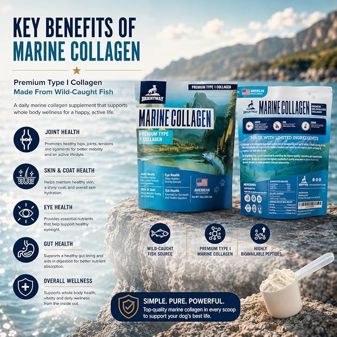 Wild Caught Marine Pet Collagen for Dogs, Peptide for Dogs - Improves Gut, Skin & Coat Health, Allergies, Pet Mobility Hip & Joint Supplement Health