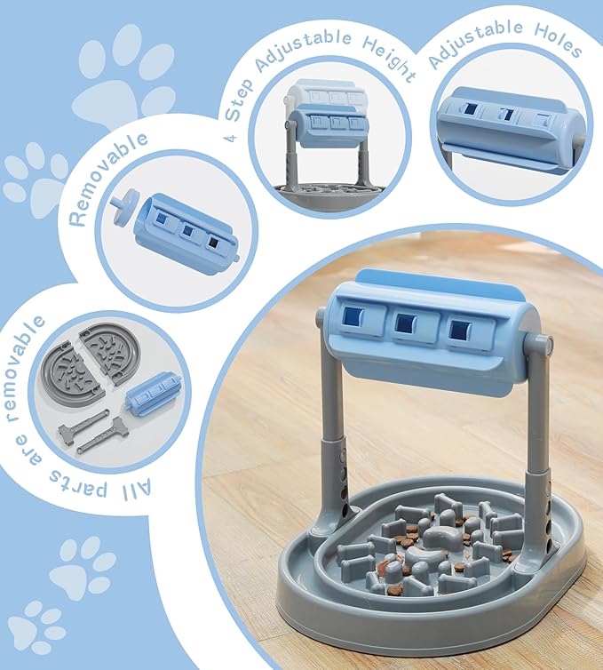 Upgraded Adjustable Slow Feeder Dog Bowl – Interactive Puzzle Food Dispensing Toy for Small/Medium Dogs, Relieves Anxiety and Boredom, Enhances IQ Training