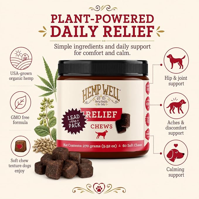 Hemp Well Relief Dog Soft Chews with Organic Hemp, Joint Support, 60-Count