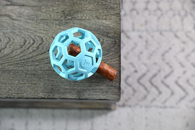 JW Pet HOL-ee Roller Dog Puzzle Ball, Medium 4.5in, Natural Rubber, Blue | Puzzle Ball Design Dog Toy for Interactive Play and Chasing Fun