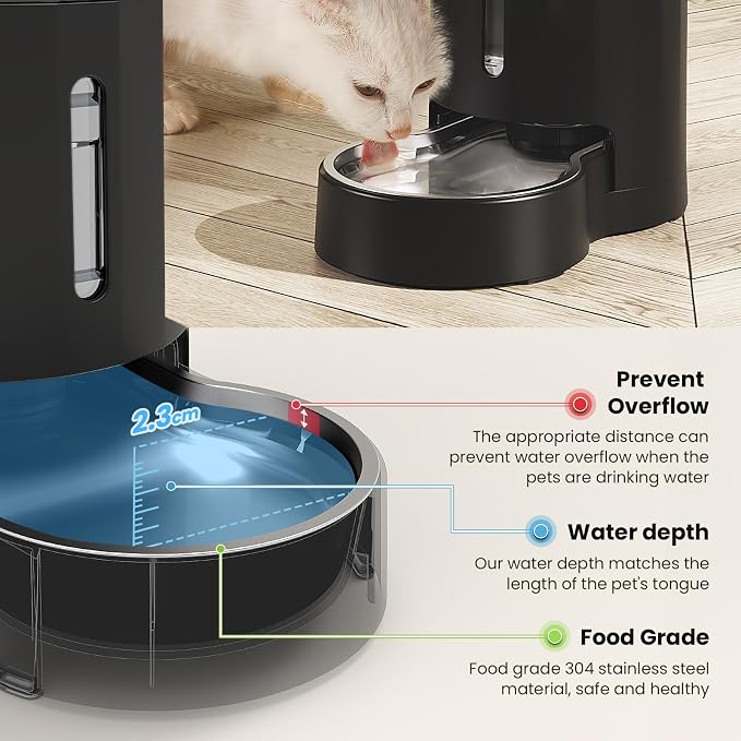 CZPET Dog Water Bowl Dispenser 4L, Wider Mouth & Upgraded Brush for Easy Cleaning Automatic Cat Gravity Refilling Waterer with Removable Stainless Steel Bowl, Large Drinking Area for Multi-Pet (Black)