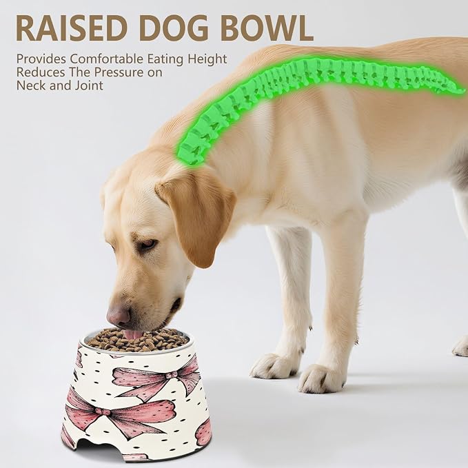 YETTASBIN Bow Pink Elevated Dog Bowls, Prevention of Vertebrae Disease Raised Dog & Cat Bowl Stand with Removable Stainless Steel Bowls, Non-Slip Spill-Proof Pet Food & Water Bowl Dish