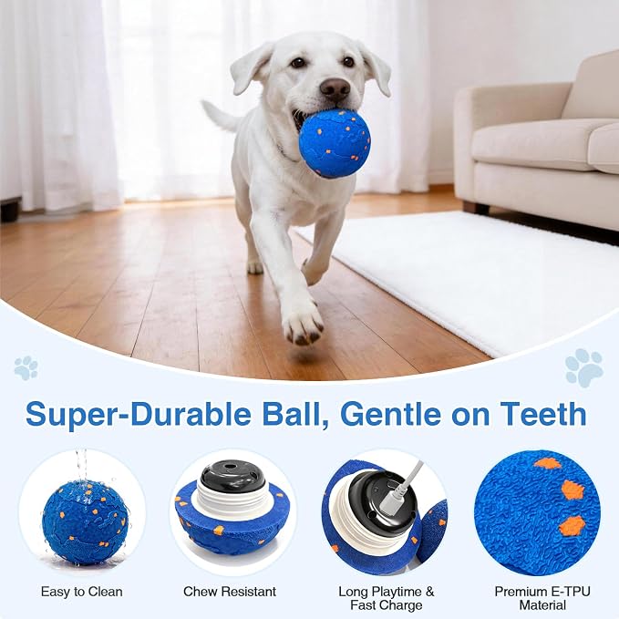 Interactive Dog Toys Ball with 2 Shells – Automatic Moving Rolling(Blue) | Bouncing dog toy with durable E-TPU shells IPX7 waterproof motion activated for medium & large dogs exercise & boredom relief
