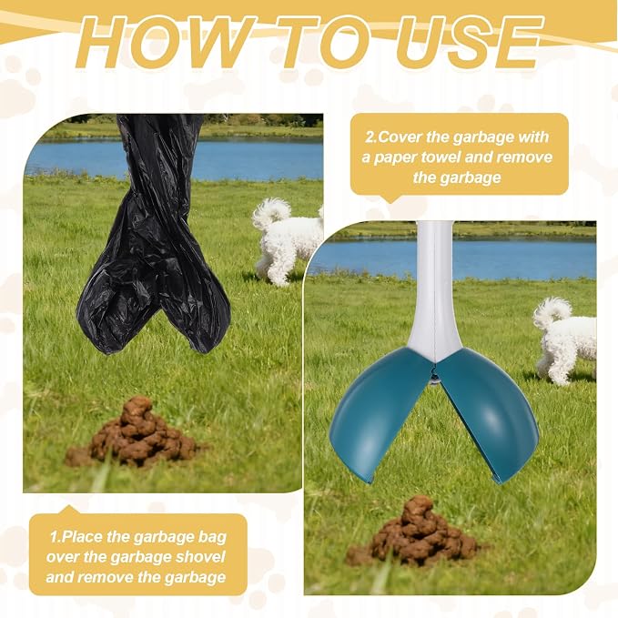 Poop Scooper, 19.3" Long Handle No Touch Dog Poop Scooper Grabber Foldable Spring Pick Up Tool Shovel, (Purple), Intended for Dogs Waste in Lawns/Grass/Dirt/Gravel