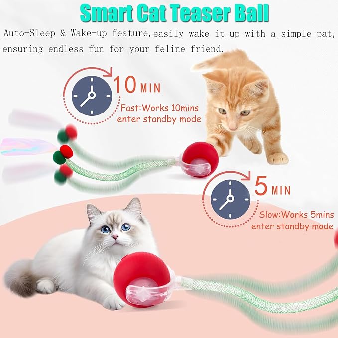 2 Packs Speed 2.0 Tail Interactive Cat Toys for Indoor Cats, Moving Cat Toy | Chirping & Motion Activate Cat Toy, Smart Kitten Toys Rolling Ball Moving Ball, Electric Dog Cat Ball for Enrichment Exercise