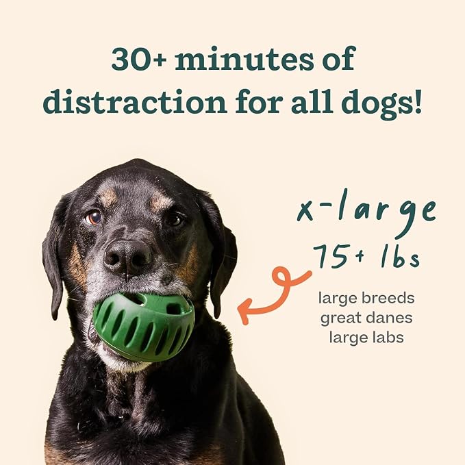 WOOF Pupsicle Interactive Dog Ball Toy for Dogs 75 lbs & Up - Green | Long-lasting enrichment toy for extra-large dogs, easy-fill design, low-mess play, made of natural rubber, easy to clean