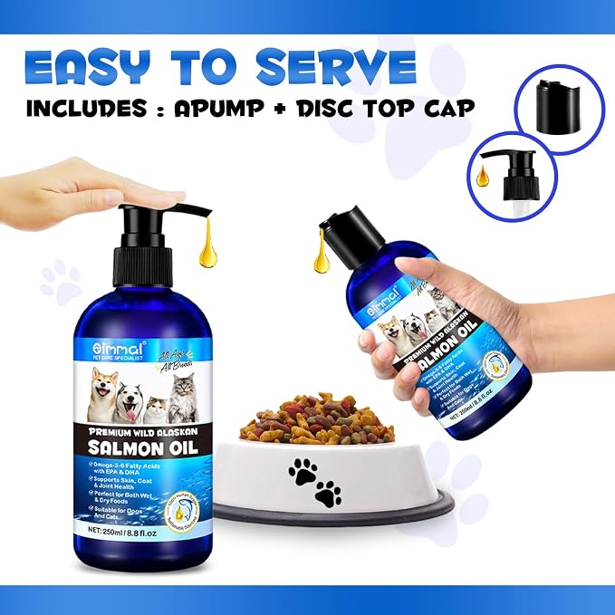 Salmon Oil for Dogs and Cats 8.8fl.oz, Omega 3 EPA DHA Joint&Immune Health, Salmon Oil for Dogs Skin and Coat Support(Cats), Wild Alaskan Salmon Oil for All Ages and All Breefs, for Dog and Cat.