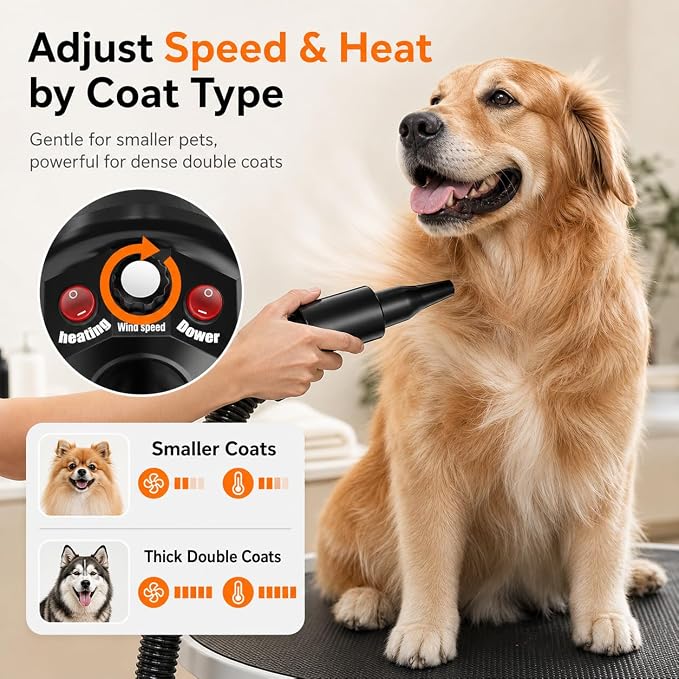 PETNF 4-Nozzle High Velocity Dog Dryer, 3.2HP Pet Grooming Blower — Adjustable Speed & Temperature, Fast Drying for Golden Retrievers, Huskies, German Shepherds & Thick Coats, Low Noise Design