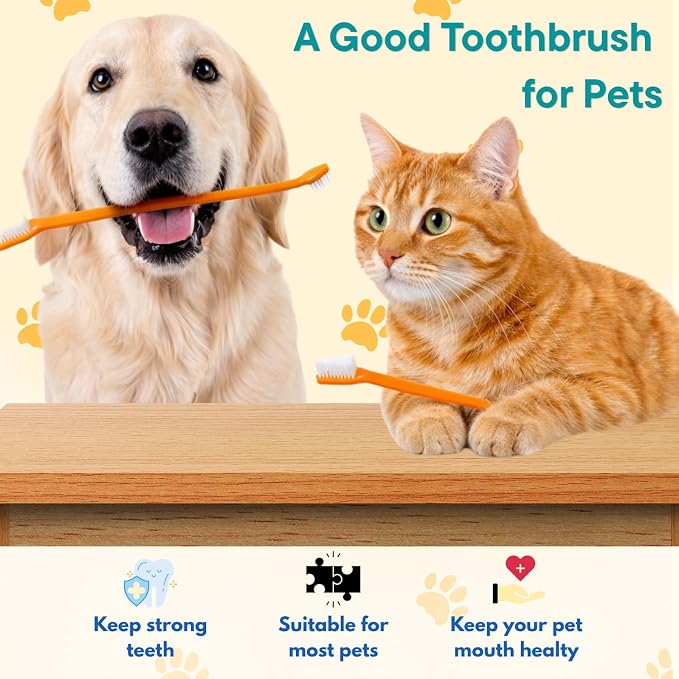 Dog Toothbrush Set of 10 - Cat Dog Dual Headed Toothbrushes for Small to Large Pets, Double Sided Long Handed Toothbrush Pet Teeth Cleaning Puppy Suitable Most Pets Cleaning Brushes