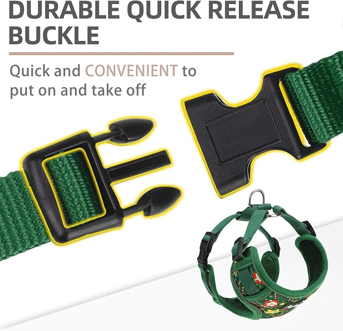 PUPTECK Christmas Small Dog Harness and Leash Set, No Pull Adjustable Puppy Cat Harness, Reflective Soft Mesh Pet Vest Small Sized, Santa Claus, S
