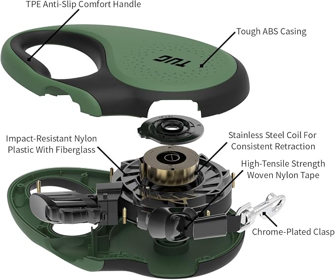 TUG Original Retractable Dog Leash, 16 ft (Medium, Green) | 360° Tangle-Free Retraction, 16 ft Tape, Quick Thumb Lock, Anti-Slip Handle, For Dogs Under 55 lbs
