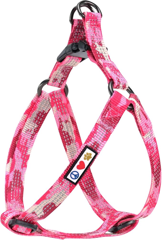 Pawtitas Reflective Step-in Dog Harness – Adjustable No-Pull Vest for Puppies to Seniors, Safe & Comfortable, L Camo Pink