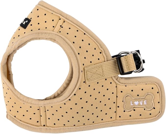 Puppia Dotty Dog Vest Harness B (Step-in) Fashionable Polka Dot Pattern Spring Summer Harness for Small Dogs, Beige, Medium