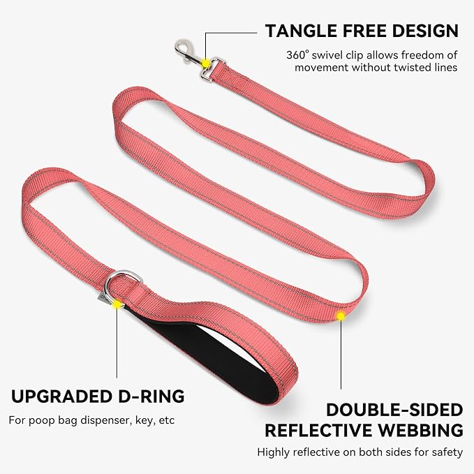Joytale Reflective Dog Leash for Small Dogs, 5 FT x 3/4", Neon Pink | Heavy Duty Nylon Webbing, Padded Handle for Comfort, Visible at Night, for Walking & Training
