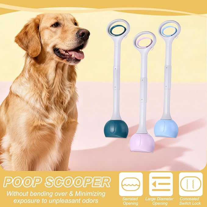 Poop Scooper, 27.6" Long Handle No Touch Dog Poop Scooper Grabber Foldable Spring Pick Up Tool Shovel, (Purple), Intended for Dogs Waste in Lawns/Grass/Dirt/Gravel