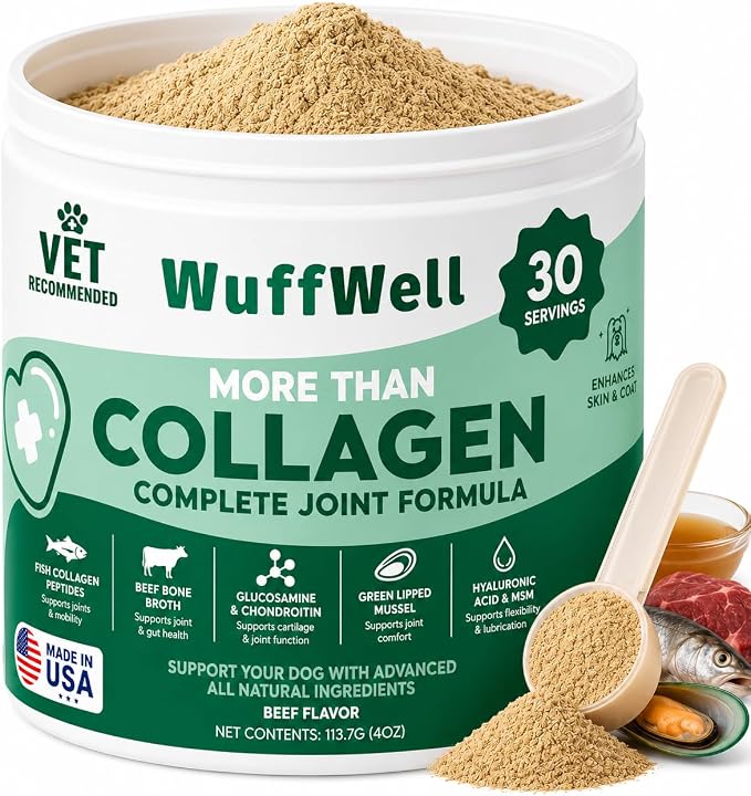 WuffWell Joint Supplement for Dogs with Collagen & Glucosamine - USA Made