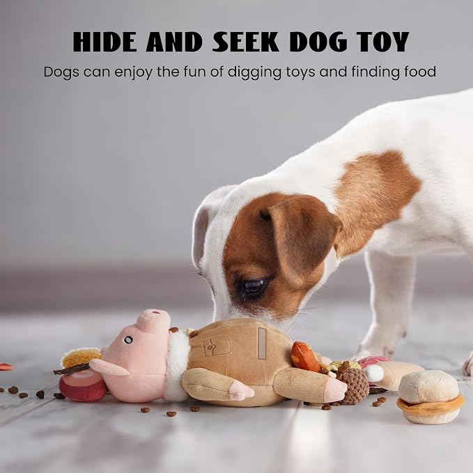 Nocciola Stuffed Pig Dog Toys: Hide and Seek Funny Squeaky Crinkle Plush Dog Chew Toys for Small Medium Breed, Cognitive Training Pet Enrichment Gifts Supplies
