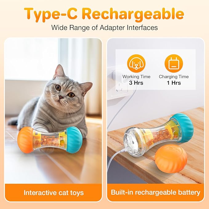 LED Interactive Cat Puzzle Toys Rechargeable, Treat Dispensing cat Toy, Cat Treat Dispenser, Treat Dispensing Slow Feeder