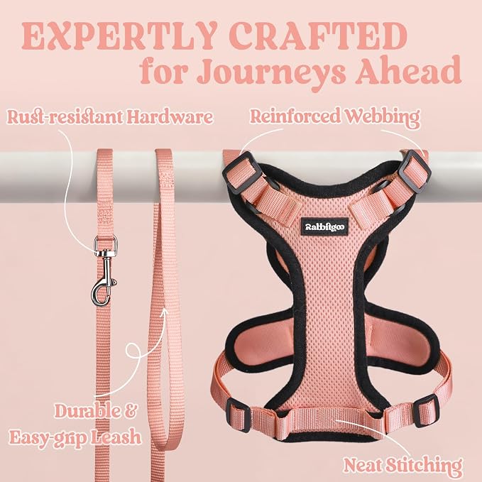 rabbitgoo Cat Harness and Leash Set, Escape Proof Vest, Light Salmon Pink | Soft Breathable Mesh, Easy Adjustable Fit, Snap Buckles, Sturdy Clip, Reflective Strips, for Medium to Large Cats Walks, M