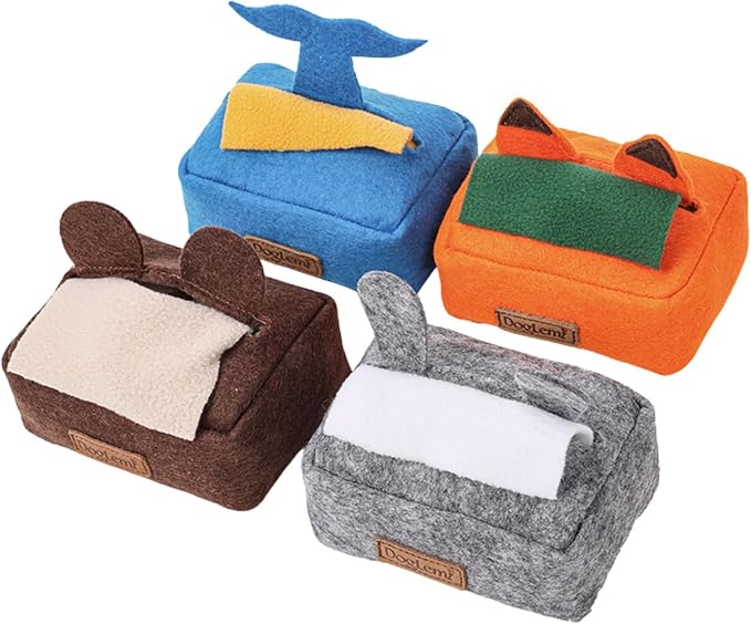 HDKUW 2PCS Dog Puzzle Toy, Dog Tissue Box Plush Toy, Interactive & Enriching Snuffle Game for Small Medium Dogs, Durable Hide and Seek Slowly Feeder Toy, Treat Dispensing & Nose Work Fun Brown Orange