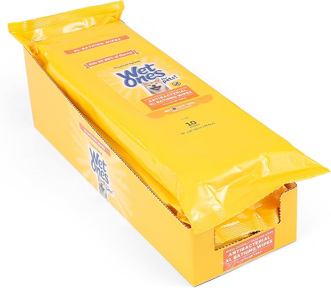 Wet Ones for Pets Multipurpose Dog Wipes with Aloe Vera, Tropical Splash Scent - Extra Large Pet Bathing Wipes with Wet Lock Seal for Paws and All-Over Use, 10 Count
