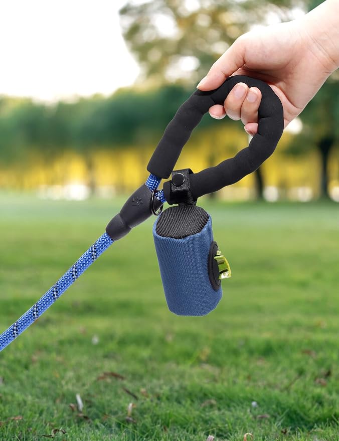 Gobeigo【Easy Pull-Out Version】 Dog Poop Bag Holder,【2-in-1 Hard Plastic Insert & Soft Fabric Bag】Snap-On Strap Dispenser Fits Retractable and Standard Leashes with 1 Roll Bags (Navy Blue)