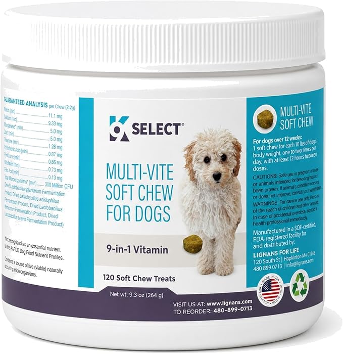 K9 Select Multi-Vite Soft Chews for Dogs – 9-in-1 Daily Multivitamin with Probiotics, Taurine, Colostrum, & Vitamins