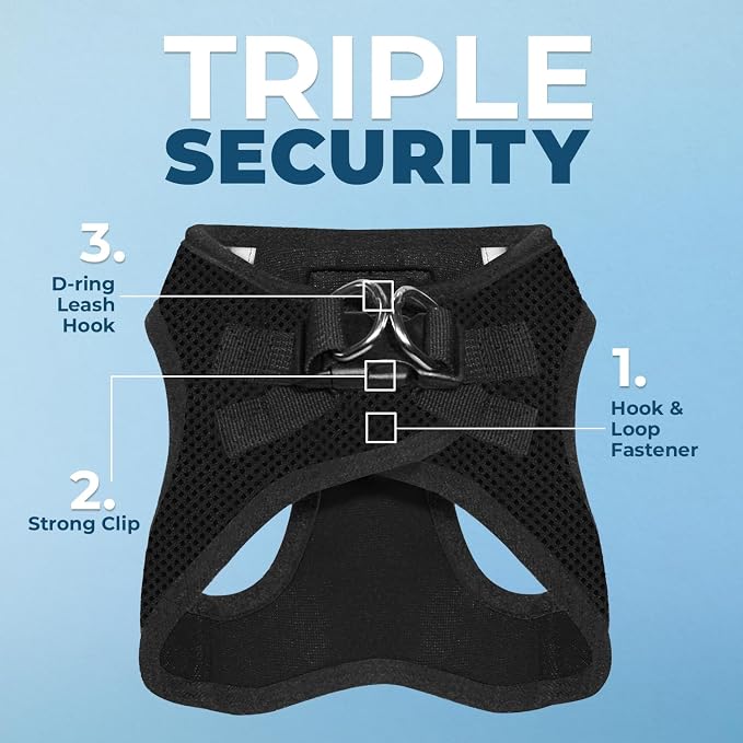 Best Pet Supplies Voyager Step-in Air Harness - All Weather Mesh, Reflective, No Pull Harness for Dogs, Cats - Secure with Hook & Loop Fastener, Buckle, Double D-Rings - Black/Black Trim, XL