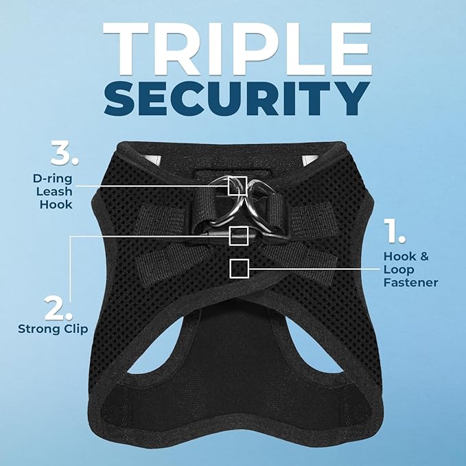 Voyager Step-in Air Dog Vest Harness - Black, X-Small | 13 - 14.5" in Chest, Reflective Bands, All Weather Breathable Air Mesh, Cats Compatible, Lightweight, Fast Drying