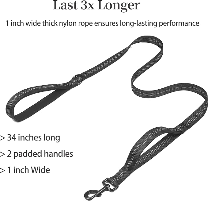 iYoShop Double Dog Leash with 3 Extra Traffic Handles, 15-120 lbs, Black | 360 Swivel No Tangle, Dual Dog Walking, Shock Absorbing Reflective Bungee, for Two Dogs