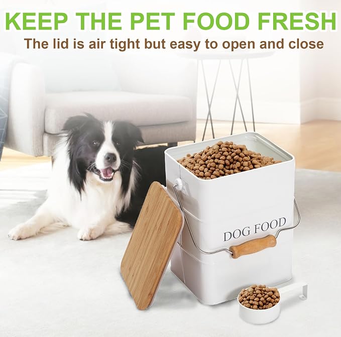 Dog Food storage container Dog Treats Jar, 6 lb, Carbon Steel, White