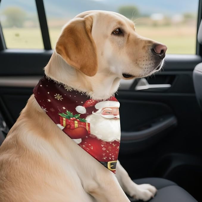 Jeiento Christmas Dog Bandana Santa Claus Pet Scarf Lightweight Adjustable Triangle Bibs for Medium, Medium, Polyester, Santa Claus