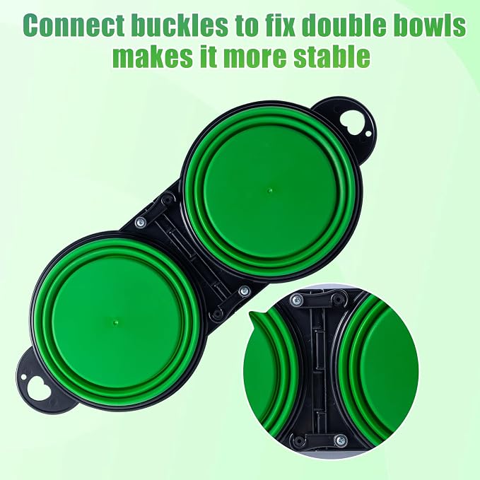 SLSON Collapsible Dog Dual Bowls with Lock Clips, Green