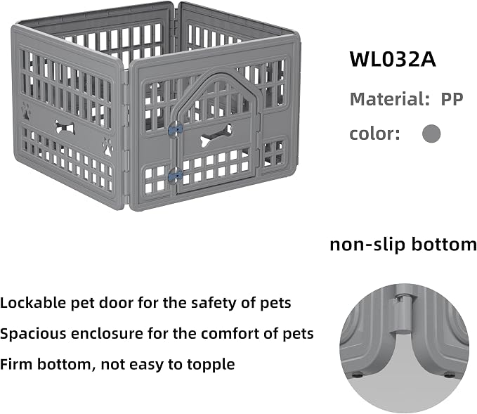 4-Panel Dog Pen Indoor Resin Dog Crate Easy Assemble, Fold It Down, for Dogs Indoor Small, Portable Dog House for Puppies
