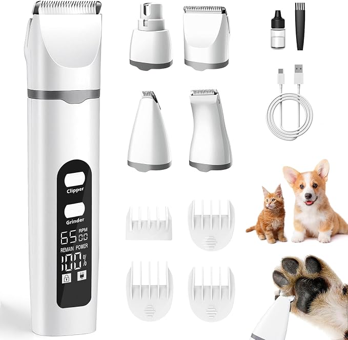 4-in-1 Dog Grooming Kit - Paw Trimmer & Nail Grinder