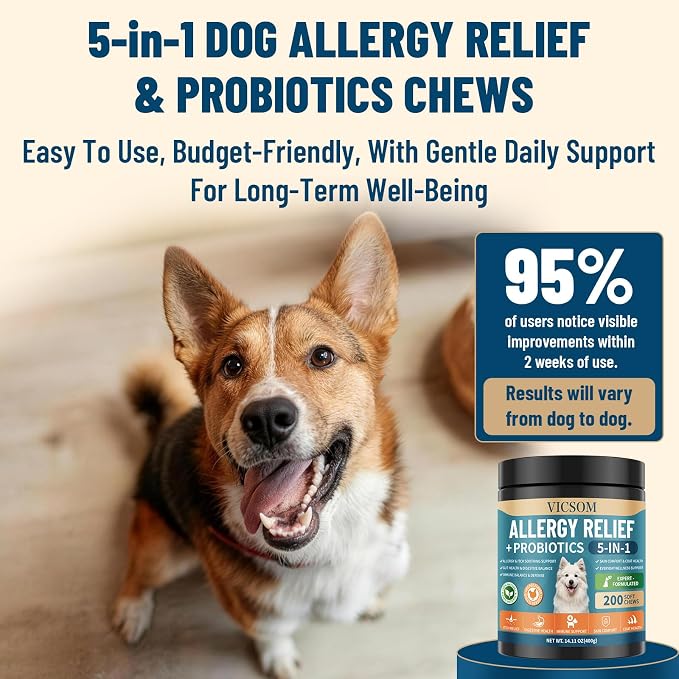 Dog Allergy Chews with Probiotics for Dogs, Dog Itching Skin Relief, 200 Ct